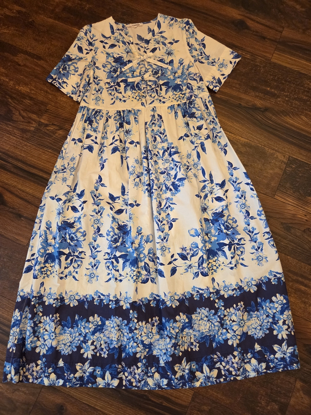 Olivaceous Maxi Dress with Blue Floral Print